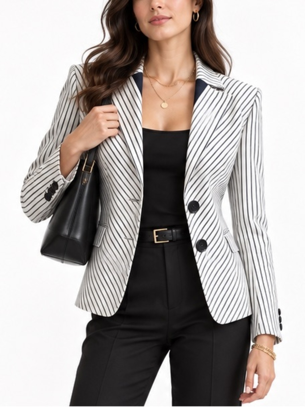 Jones New York Signature Navy White Pinstripe Blazer Jacket Workwear Medium